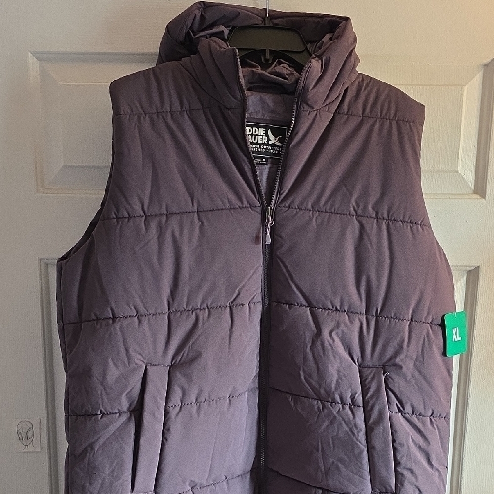 Eddie Bauer Plum Hooded, Long Puffer Vest, Size XL, NWT. - Picture 2 of 12
